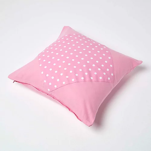 Homescapes Cotton Plain Pink And Polka Dots Cushion Cover, 45 X 45 Cm 6 Homescapes Cotton Plain Pink And Polka Dots Cushion Cover, 45 X 45 Cm - Image 4