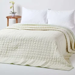Homescapes Cotton Quilted Reversible Bedspread Sage Green & Cream, 200 X 200 Cm -DIY homescapes cotton quilted reversible bedspread sage green cream 200 x 200 cm5060422530856 04c MP