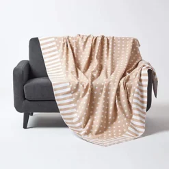 Homescapes Cotton Stars And Stripes Decorative Beige Sofa Throw -DIY homescapes cotton stars and stripes decorative beige sofa throw5055967434806 02c MP