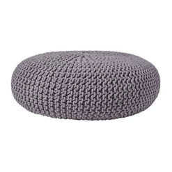 Homescapes Dark Grey Large Round Cotton Knitted Pouffe Footstool