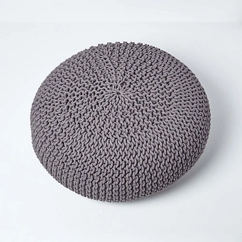Homescapes Dark Grey Large Round Cotton Knitted Pouffe Footstool 5 Homescapes Dark Grey Large Round Cotton Knitted Pouffe Footstool - Image 3