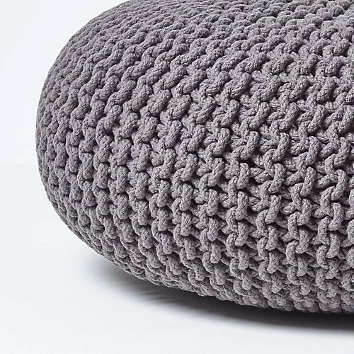 Homescapes Dark Grey Large Round Cotton Knitted Pouffe Footstool 6 Homescapes Dark Grey Large Round Cotton Knitted Pouffe Footstool - Image 4