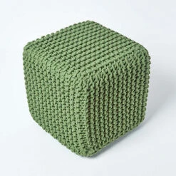 Homescapes Forest Green Cube Cotton Knitted Pouffe Footstool -DIY homescapes forest green cube cotton knitted pouffe footstool5055967431997 03c MP