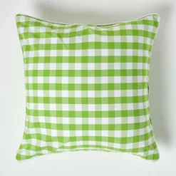 Homescapes Green Block Check Cotton Gingham Cushion Cover, 60 X 60 Cm