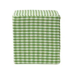 Homescapes Green Gingham Check Cotton Cube Pouffe 36 X 36 X 38 Cm