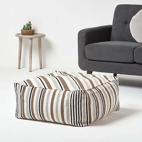 Homescapes Grey, Black And White Stripe Beanbag Cube Pouffe Large 60 X 60 X 30 Cm 4 Homescapes Grey, Black And White Stripe Beanbag Cube Pouffe Large 60 X 60 X 30 Cm - Image 2
