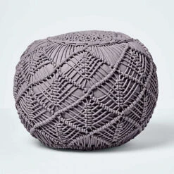 Homescapes Grey Crochet Knitted Pouffe 35 X 40 Cm