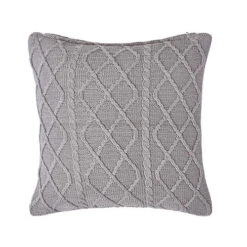 Homescapes Grey Diamond Cable Knit Cushion Cover, 45 X 45 Cm