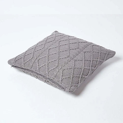 Homescapes Grey Diamond Cable Knit Cushion Cover, 45 X 45 Cm 5 Homescapes Grey Diamond Cable Knit Cushion Cover, 45 X 45 Cm - Image 3