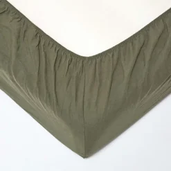 DIY -DIY homescapes khaki green linen fitted sheet small double5055967499096 02c MP