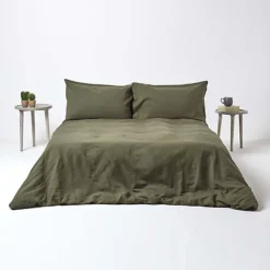 Homescapes Khaki Green Linen Fitted Sheet, Small Double -DIY homescapes khaki green linen fitted sheet small double5055967499096 04c MP