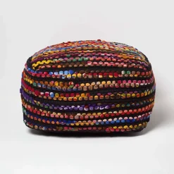 Homescapes Multi Coloured Folk Woven Bean Filled Pouffe Square 60 X 60 Cm
