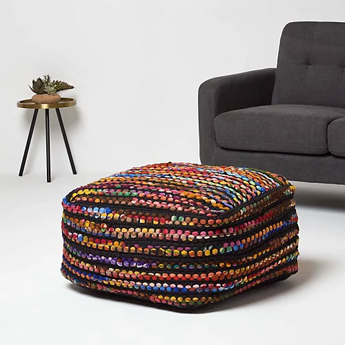 Homescapes Multi Coloured Folk Woven Bean Filled Pouffe Square 60 X 60 Cm 4 Homescapes Multi Coloured Folk Woven Bean Filled Pouffe Square 60 X 60 Cm - Image 2