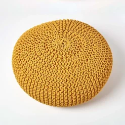 Homescapes Mustard Large Round Cotton Knitted Pouffe Footstool -DIY homescapes mustard large round cotton knitted pouffe footstool5055967431010 03c MP