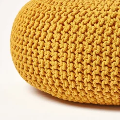 Homescapes Mustard Large Round Cotton Knitted Pouffe Footstool -DIY homescapes mustard large round cotton knitted pouffe footstool5055967431010 04c MP