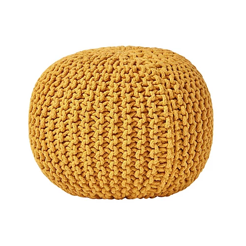Homescapes Mustard Round Cotton Knitted Pouffe Footstool 3 Homescapes Mustard Round Cotton Knitted Pouffe Footstool