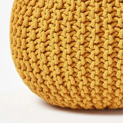 Homescapes Mustard Round Cotton Knitted Pouffe Footstool 9 Homescapes Mustard Round Cotton Knitted Pouffe Footstool -DIY homescapes mustard round cotton knitted pouffe footstool5055967430990 04c MP