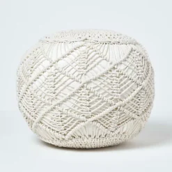 Homescapes Natural Crochet Knitted Pouffe 40 X 50 Cm
