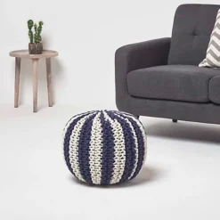 Homescapes Navy And White Knitted Pouffe Striped Footstool 35 X 40 Cm -DIY homescapes navy and white knitted pouffe striped footstool 35 x 40 cm5056280715801 02c MP