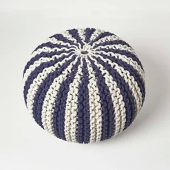 Homescapes Navy And White Knitted Pouffe Striped Footstool 35 X 40 Cm -DIY homescapes navy and white knitted pouffe striped footstool 35 x 40 cm5056280715801 03c MP