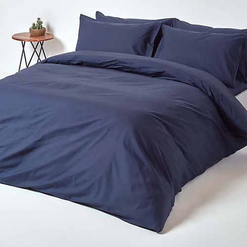 Homescapes Navy Blue Egyptian Cotton Fitted Sheet 200 TC, Double 6 Homescapes Navy Blue Egyptian Cotton Fitted Sheet 200 TC, Double - Image 4