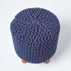 Homescapes Navy Tall Cotton Knitted Footstool On Legs -DIY homescapes navy tall cotton knitted footstool on legs5055967493544 03c MP