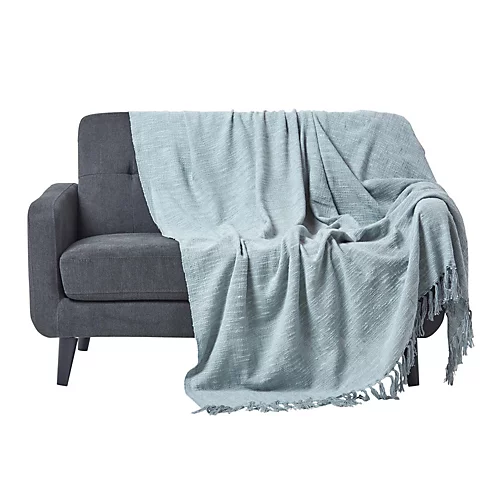 Homescapes Nirvana Slub Cotton Grey Throw, 255 X 360 Cm 3 Homescapes Nirvana Slub Cotton Grey Throw, 255 X 360 Cm