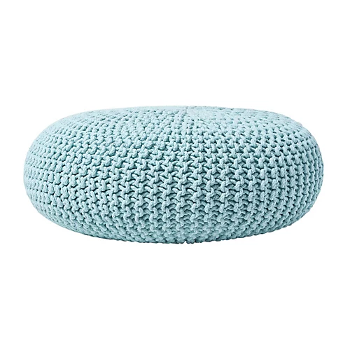 Homescapes Pastel Blue Large Round Cotton Knitted Pouffe Footstool 3 Homescapes Pastel Blue Large Round Cotton Knitted Pouffe Footstool