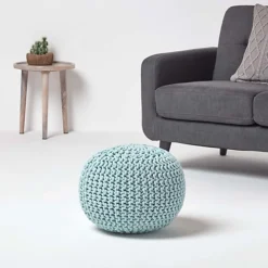 Homescapes Pastel Blue Round Cotton Knitted Pouffe Footstool -DIY homescapes pastel blue round cotton knitted pouffe footstool5055967445932 02c MP