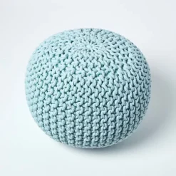 Homescapes Pastel Blue Round Cotton Knitted Pouffe Footstool -DIY homescapes pastel blue round cotton knitted pouffe footstool5055967445932 03c MP