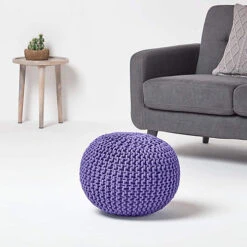 Homescapes Purple Round Cotton Knitted Pouffe Footstool -DIY homescapes purple round cotton knitted pouffe footstool5055967430839 02c MP