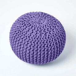 Homescapes Purple Round Cotton Knitted Pouffe Footstool -DIY homescapes purple round cotton knitted pouffe footstool5055967430839 03c MP