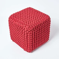 Homescapes Red Cube Cotton Knitted Pouffe Footstool -DIY homescapes red cube cotton knitted pouffe footstool5055967432628 03c MP