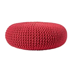 Homescapes Red Large Round Cotton Knitted Pouffe Footstool