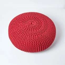 Homescapes Red Large Round Cotton Knitted Pouffe Footstool -DIY homescapes red large round cotton knitted pouffe footstool5055967430952 03c MP