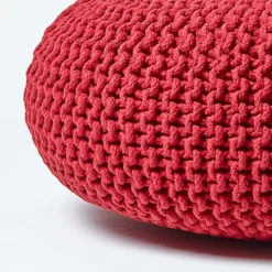 Homescapes Red Large Round Cotton Knitted Pouffe Footstool -DIY homescapes red large round cotton knitted pouffe footstool5055967430952 04c MP
