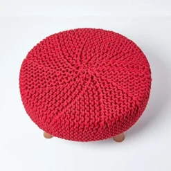 Homescapes Red Round Cotton Knitted Footstool On Legs -DIY homescapes red round cotton knitted footstool on legs5055967445390 03c MP