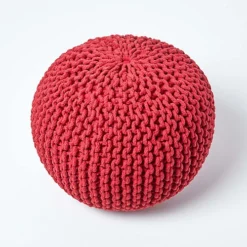 Homescapes Red Round Cotton Knitted Pouffe Footstool -DIY homescapes red round cotton knitted pouffe footstool5055967430938 03c MP