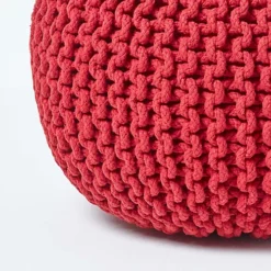 Homescapes Red Round Cotton Knitted Pouffe Footstool -DIY homescapes red round cotton knitted pouffe footstool5055967430938 04c MP