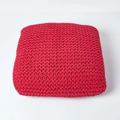 Homescapes Red Square Cotton Knitted Pouffe Floor Cushion -DIY homescapes red square cotton knitted pouffe floor cushion5055967430945 03c MP