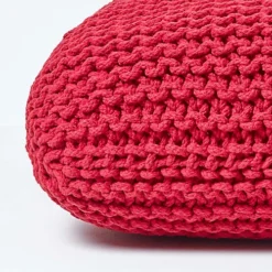 Homescapes Red Square Cotton Knitted Pouffe Floor Cushion -DIY homescapes red square cotton knitted pouffe floor cushion5055967430945 04c MP