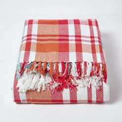 Homescapes Red Tartan 100% Cotton Falun Throw With Tassels, 255 X 360 Cm -DIY homescapes red tartan 100 cotton falun throw with tassels 255 x 360 cm5055967470101 02c MP