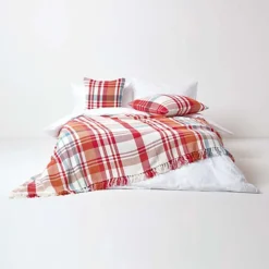 Homescapes Red Tartan 100% Cotton Falun Throw With Tassels, 255 X 360 Cm -DIY homescapes red tartan 100 cotton falun throw with tassels 255 x 360 cm5055967470101 03c MP