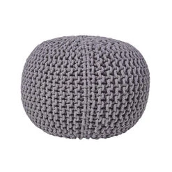 Homescapes Sea Grey Round Cotton Knitted Pouffe Footstool