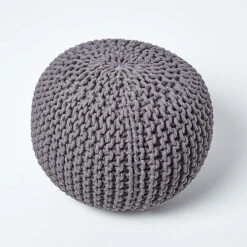Homescapes Sea Grey Round Cotton Knitted Pouffe Footstool 8 Homescapes Sea Grey Round Cotton Knitted Pouffe Footstool -DIY homescapes sea grey round cotton knitted pouffe footstool5055967430792 03c MP