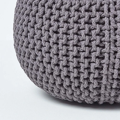 Homescapes Sea Grey Round Cotton Knitted Pouffe Footstool 6 Homescapes Sea Grey Round Cotton Knitted Pouffe Footstool - Image 4
