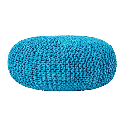Homescapes Teal Blue Large Round Cotton Knitted Pouffe Footstool 3 Homescapes Teal Blue Large Round Cotton Knitted Pouffe Footstool