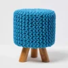 Homescapes Teal Blue Tall Cotton Knitted Footstool On Legs -DIY homescapes teal blue tall cotton knitted footstool on legs5055967493629 01c MP