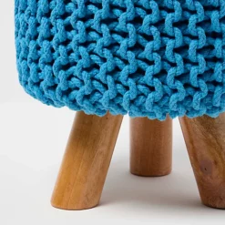 Homescapes Teal Blue Tall Cotton Knitted Footstool On Legs -DIY homescapes teal blue tall cotton knitted footstool on legs5055967493629 04c MP