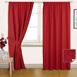 Homescapes Wine Pencil Pleat Blackout Curtain Pair, 66 X 72"